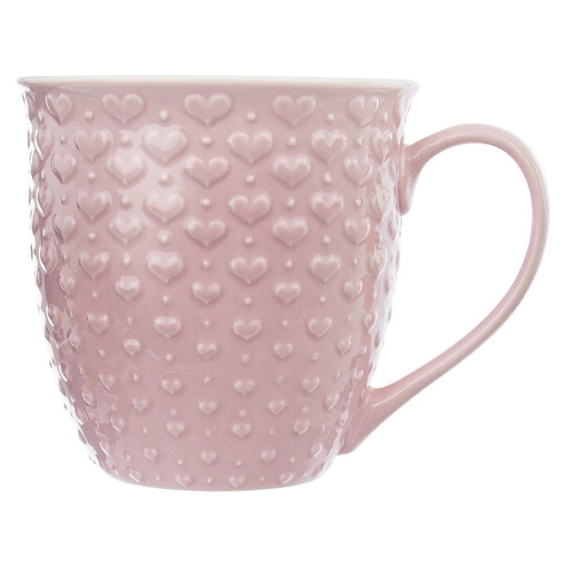 Kaffeebecher | Teebecher | Keramikbecher groß mit Henkel HERZENMOTIV rosa 580 ml
