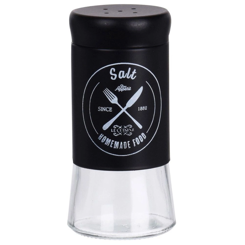 Gewürzstreuer SCHWARZ Salzstreuer aus Glas und schwarzem Metall DEKORIERT