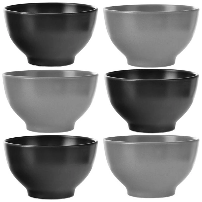 Keramikschale Schale Suppenschüssel Schüssel Flocken Brei Salatschüssel schwarz grau 6er Set ALFA 600 ml