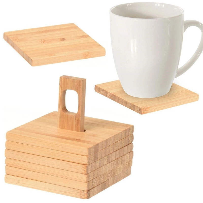 Tassenuntersetzer Holzuntersetzer Tassenunterlagen Becheruntersetzer Unterlage Untersetzer 6er-Set mit Ständer