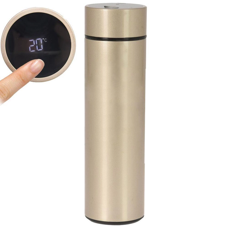 Isolierflasche Thermosflasche Trinkflasche aus Stahl mit Thermometer 0,45l GOLDFARBE